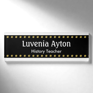 Black Stripe with golden Dots + your ideas Name Tag
