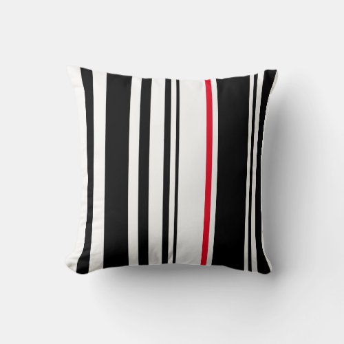 Black Stripe with Red Accent Modern Lines Throw Pillow