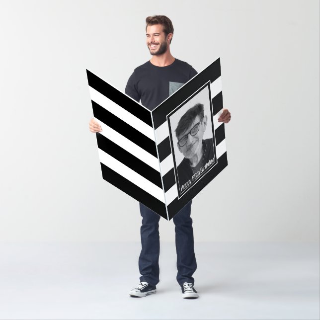 Black Striped 90th Birthday Card (In Situ)