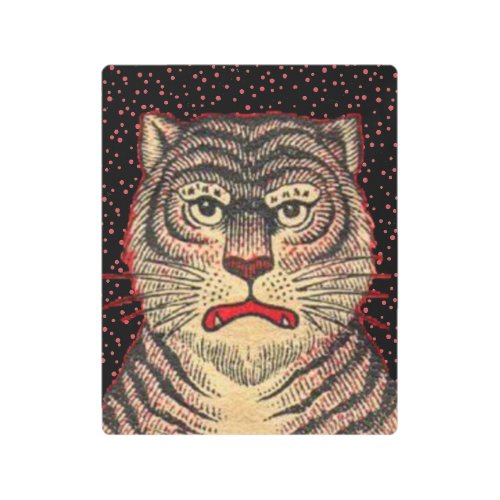 Black Striped Asian Tiger Fierce Face Red Dots Metal Print