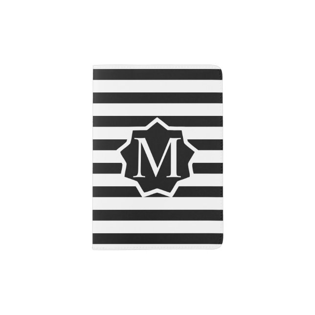 Black Striped BBL Label Monogrammed Passport Holder (Front)