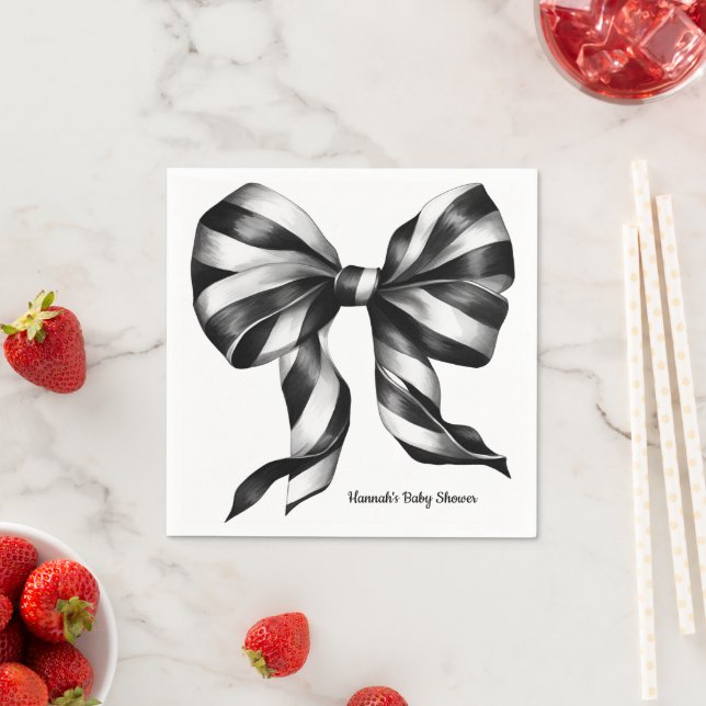 Black Striped Bow Personalized Preppy Napkin (Insitu)