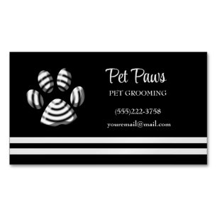Black Striped Dog Paw Pet Grooming Service  Busine Business Card Magnet