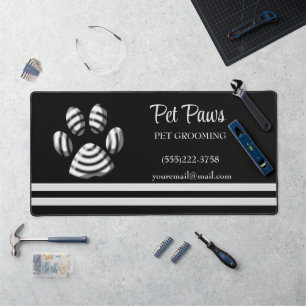 Black Striped Dog Paw Pet Grooming Service   Desk Mat