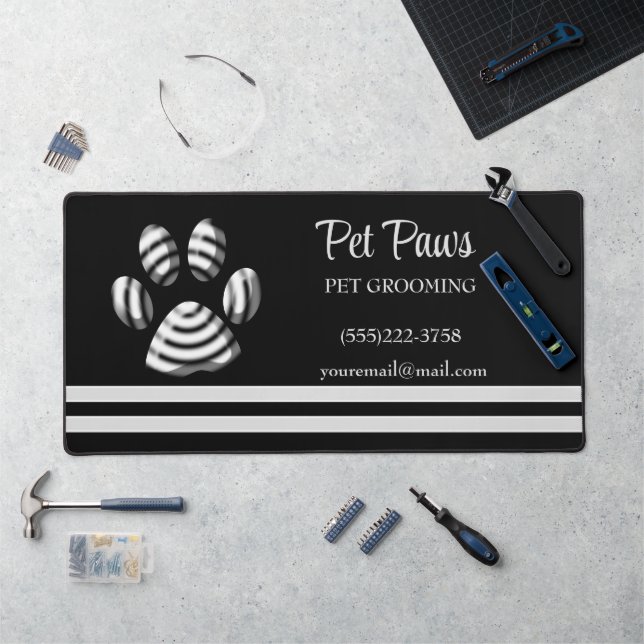 Black Striped Dog Paw Pet Grooming Service   Desk Mat (Workstation)