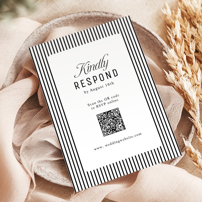Black Striped Elegance Classy QR Code Wedding RSVP Card (Black Striped Elegance Classy QR Code Wedding RSVP Card)