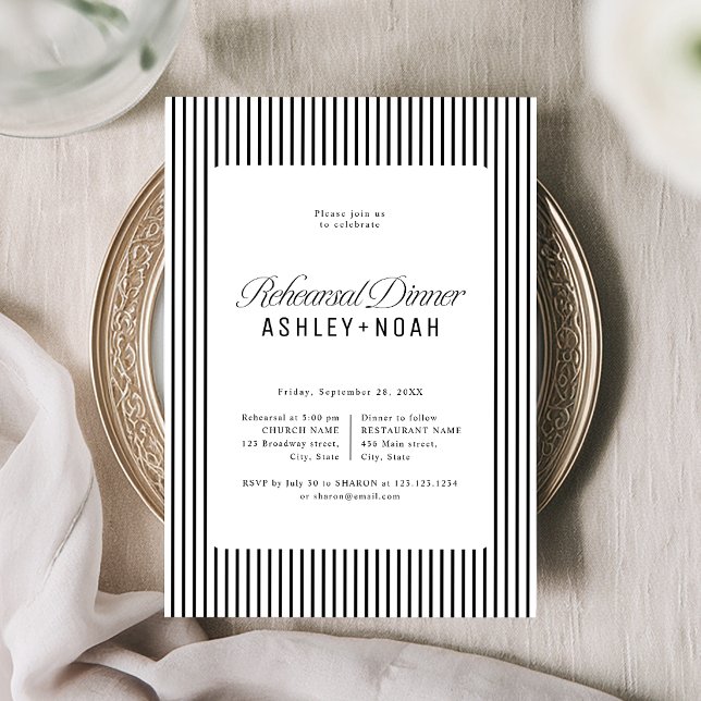 Black Striped Elegance Classy Rehearsal Dinner Invitation (Black Striped Elegance Classy Rehearsal Dinner Invitation)