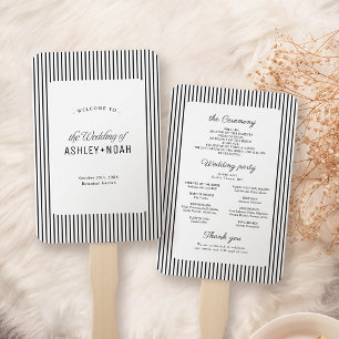 Black Striped Elegance Classy Wedding Program Hand Fan