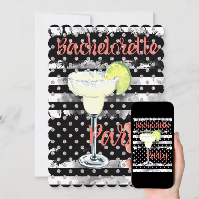 Black Striped Margarita Bachelorette Party Invitation Zazzle