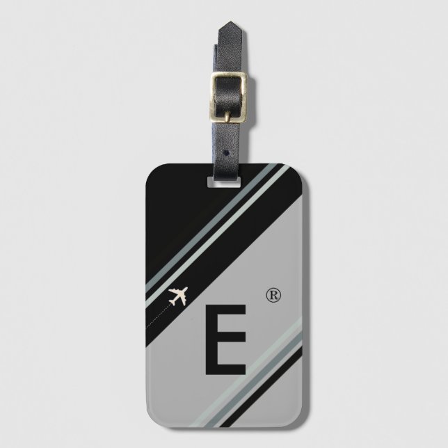 black striped monogram personalized luggage tag (Front Vertical)