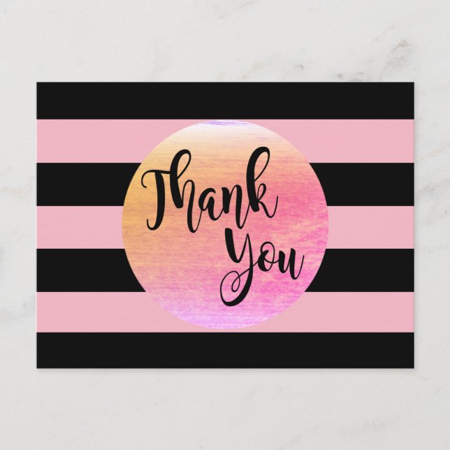 Black Striped Thank You Pink wedding Postcard (Front)