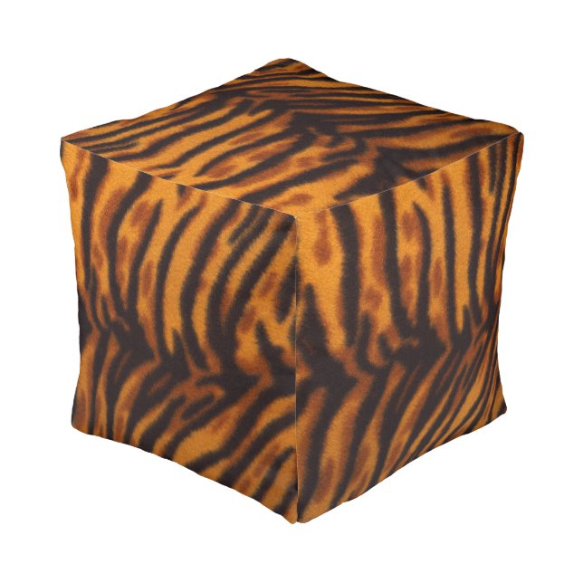 Black Striped Tiger fur or Skin Texture Template Pouf (Angled Back)