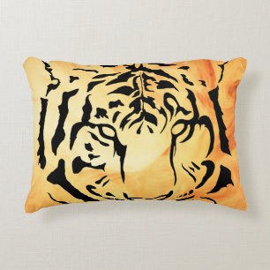 Black Striped Tiger on Fiery Orange Accent Pillow