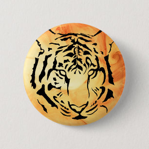 Black Striped Tiger on Fiery Orange Button