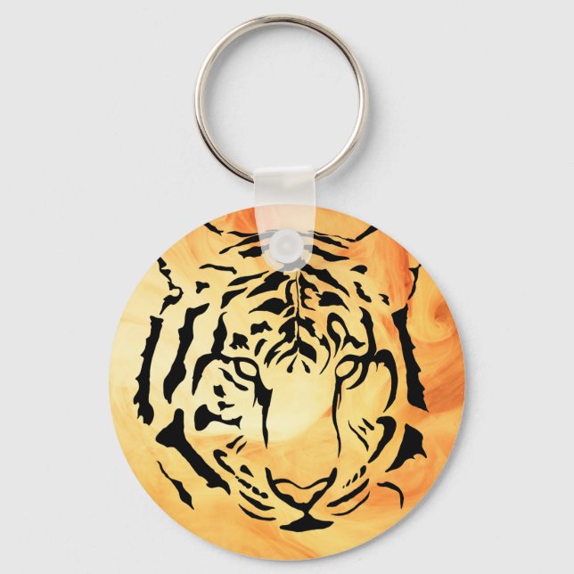 Black Striped Tiger on Fiery Orange Keychain (Front)