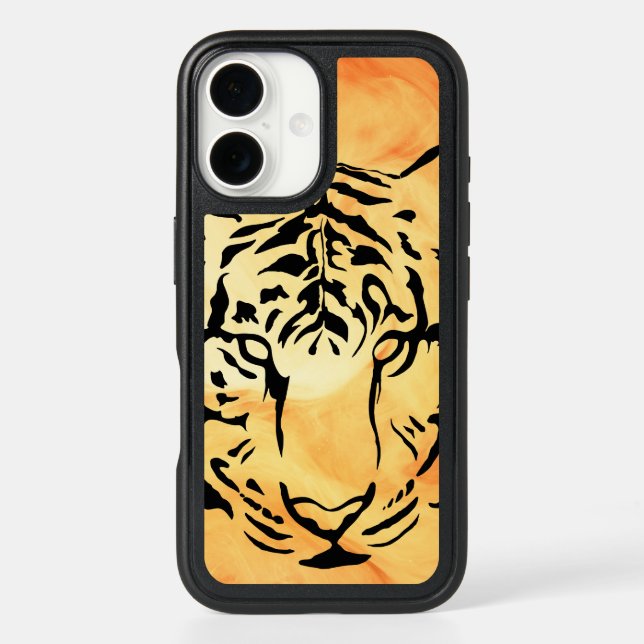 Black Striped Tiger on Fiery Orange Otterbox iPhone Case (Back)