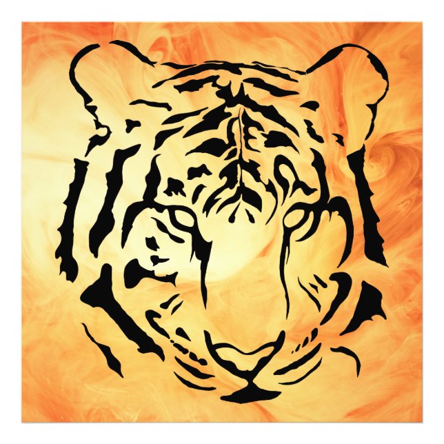 Black Striped Tiger on Fiery Orange Photo Print (Front)