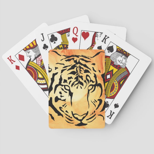 Black Striped Tiger on Fiery Orange Poker Cards (Back)