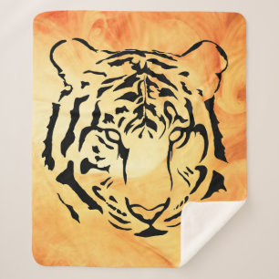 Black Striped Tiger on Fiery Orange Sherpa Blanket
