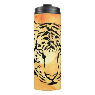 Black Striped Tiger on Fiery Orange Thermal Tumbler