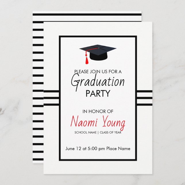 Black Stripes And Cap Invitation (Front/Back)