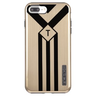 Black Stripes and Chevrons with Monogram on Gold Incipio DualPro Shine iPhone 7 Plus Case