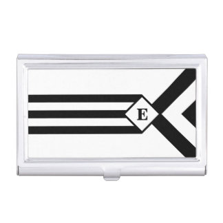 Black Stripes and Chevrons with Monogram on White Business Card Case