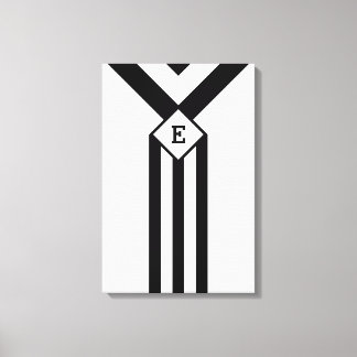 Black Stripes and Chevrons with Monogram on White Canvas Print