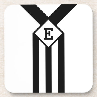 Black Stripes and Chevrons with Monogram on White Coaster