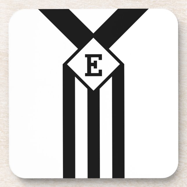 Black Stripes and Chevrons with Monogram on White Coaster (Front)