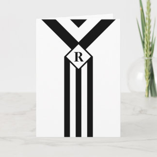 Black Stripes and Chevrons with Monogram on White Letterpress Thank You Card