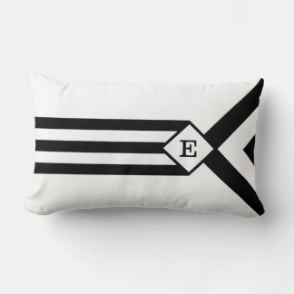 Black Stripes and Chevrons with Monogram on White Lumbar Pillow