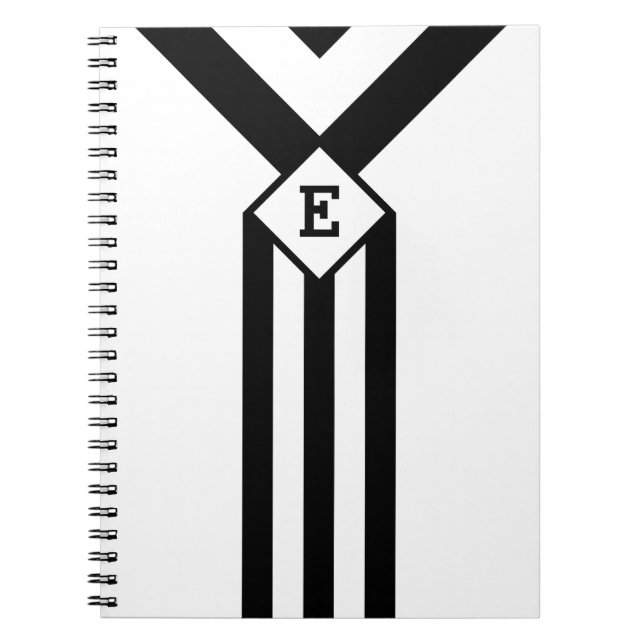 Black Stripes and Chevrons with Monogram on White Notebook (Front)