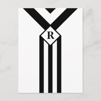 Black Stripes and Chevrons with Monogram on White Postcard