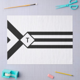 Black Stripes and Chevrons with Monogram on White Tissue Paper