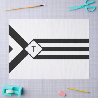 Black Stripes and Chevrons with Monogram on White Tissue Paper
