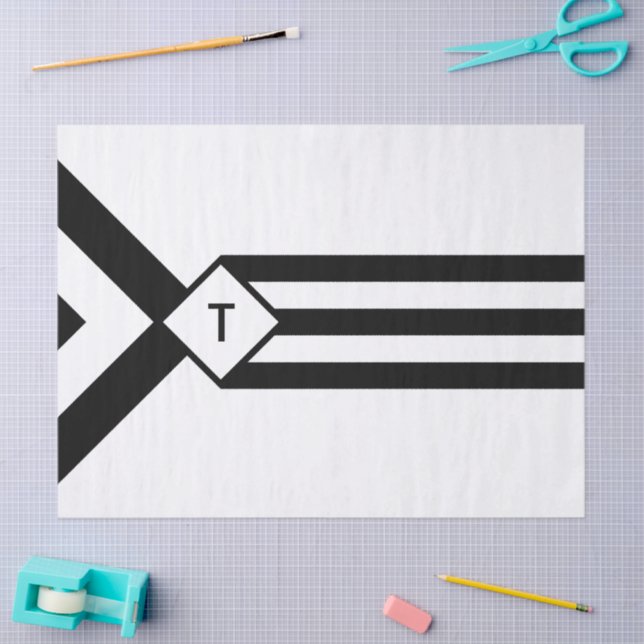 Black Stripes and Chevrons with Monogram on White Tissue Paper (Craft)
