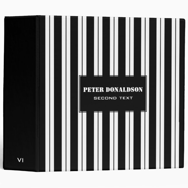 Black Stripes And Lines 3 Ring Binder (Front/Spine)