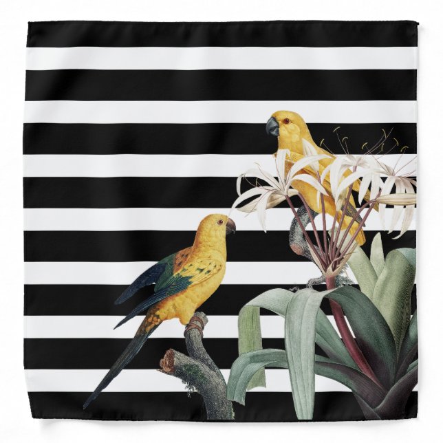 Black Stripes And Parrots Bandana (Front)