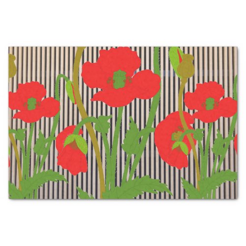 BLACK STRIPES AND RED POPPIES Tissue Paper