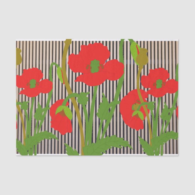BLACK STRIPES AND RED POPPIES Tissue Paper (Front)