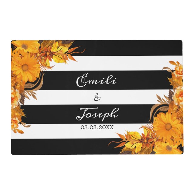 Black Stripes And Sunflowers Placemat (Front)