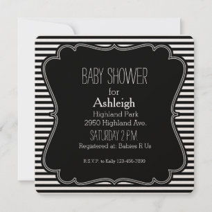 Black Stripes baby shower Monogram Invitation
