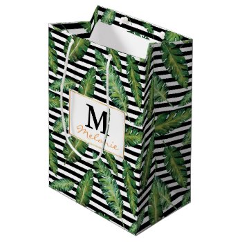 Black Stripes Banana Leaf Tropical Summer Pattern Medium Gift Bag by AllAboutPattern at Zazzle
