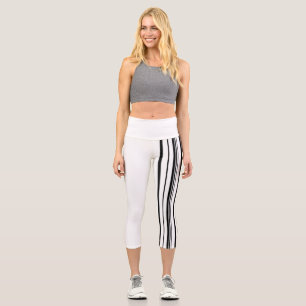 Black stripes capri leggings