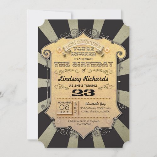 black stripes carnival birthday party invitations