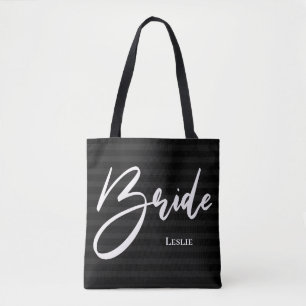 Black Stripes Chic Bride Tote White Print