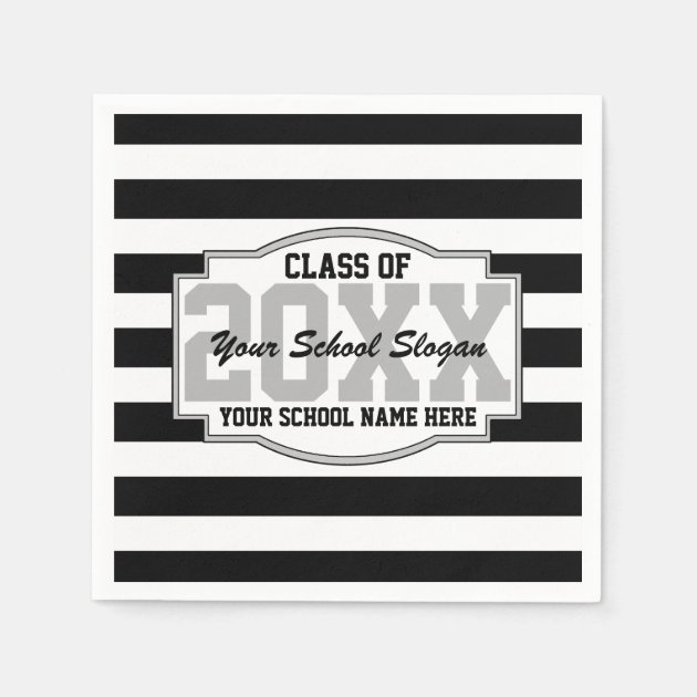 Black Stripes Class Of 20XX Graduation Party Paper Napkin