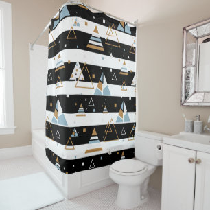 Black Stripes Colorful Triangles Geometric Design Shower Curtain