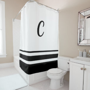 Black Stripes Custom Monogram Shower Curtain